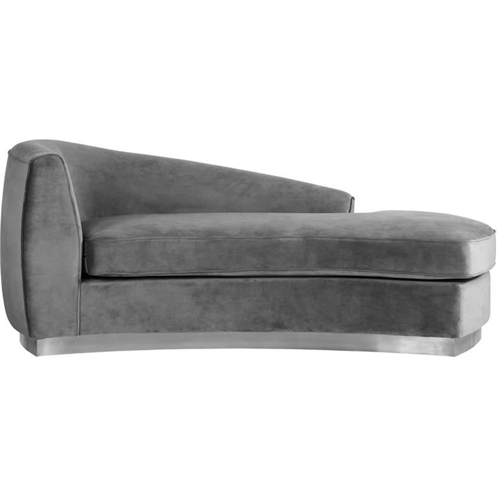 Gray Velvet Left Hand Facing Chaise Lounge with Chrome Trim