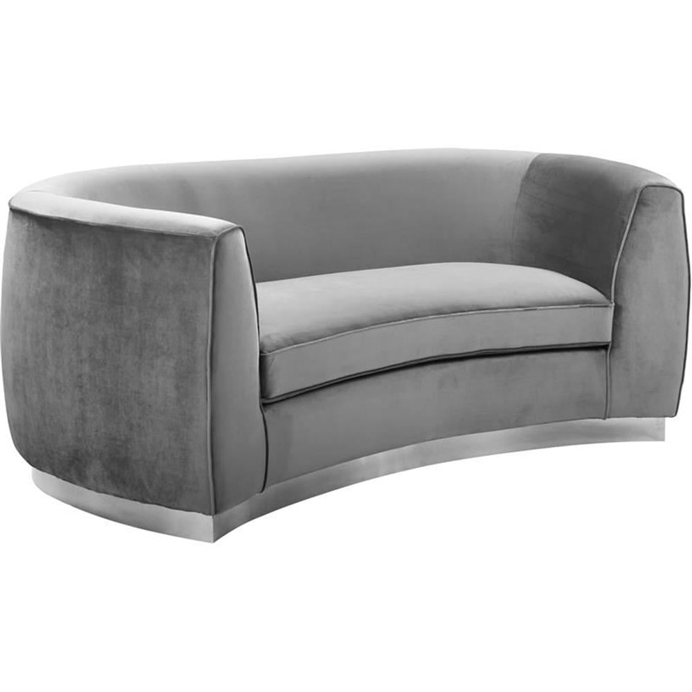 Elegant Julian Gray Velvet Loveseat with Polished Chrome Base