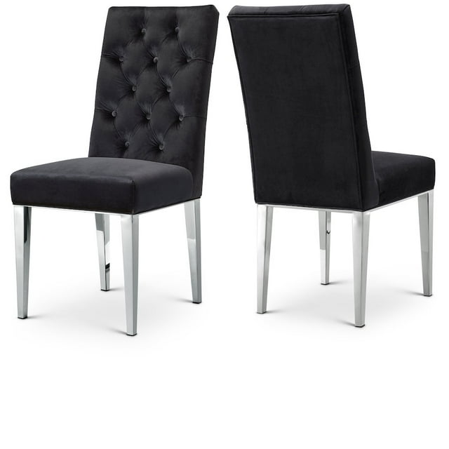 Meridian Furniture Juno 19.5"H Velvet Dining Chair in Black (Set of 2)