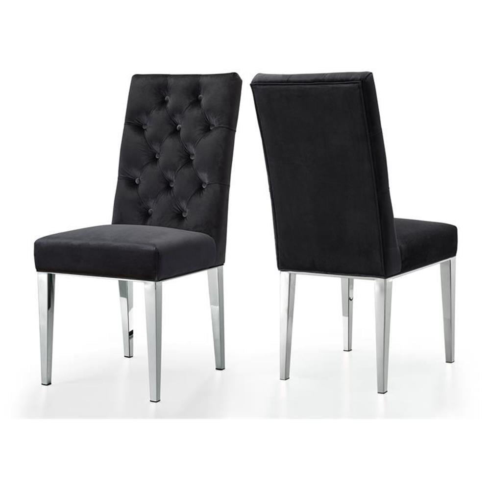 Luxe Parsons 42" High Black Velvet Upholstered Side Chair with Metal Base