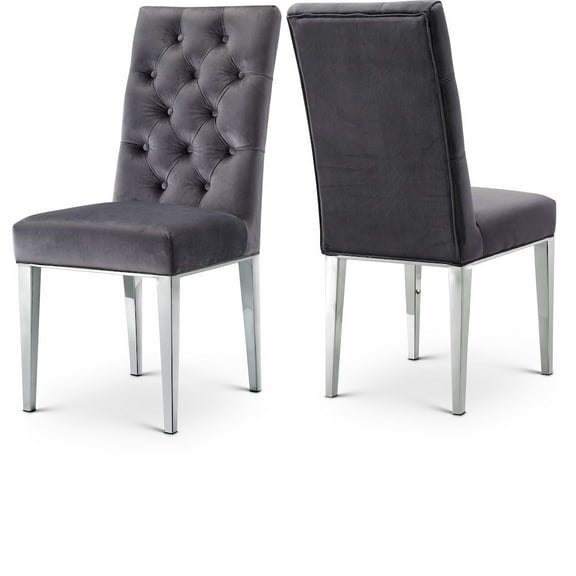 Meridian Furniture Juno 19.5"H Velvet Dining Chair in Gray (Set of 2)