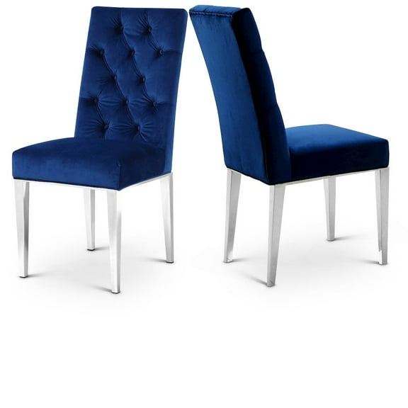 Meridian Furniture Juno 19.5"H Velvet Dining Chair in Navy (Set of 2)