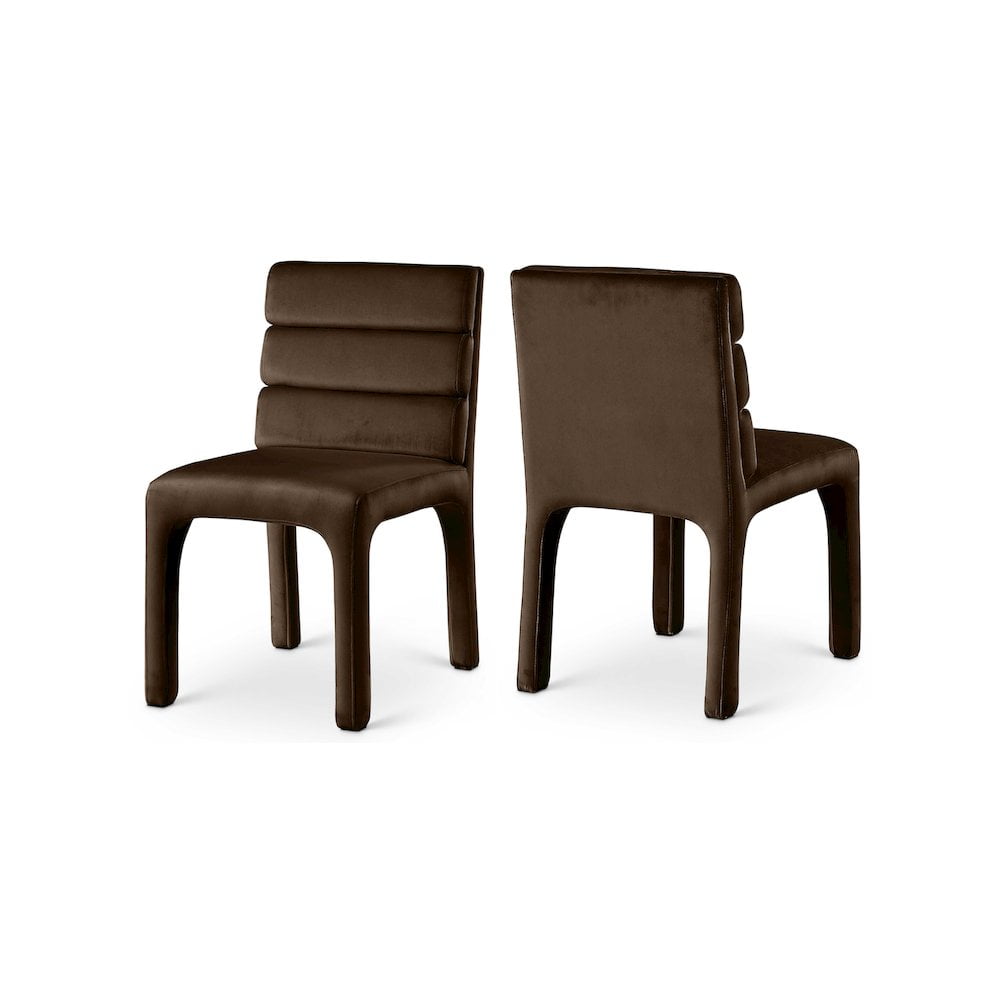 Kevy Dining Chair Set of 2, Brown Solid Wood, Ivory Linen