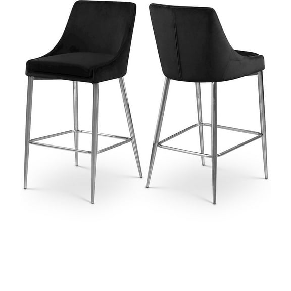 Meridian Furniture Karina 27.5"H Velvet Counter Stool in Black (Set of 2)