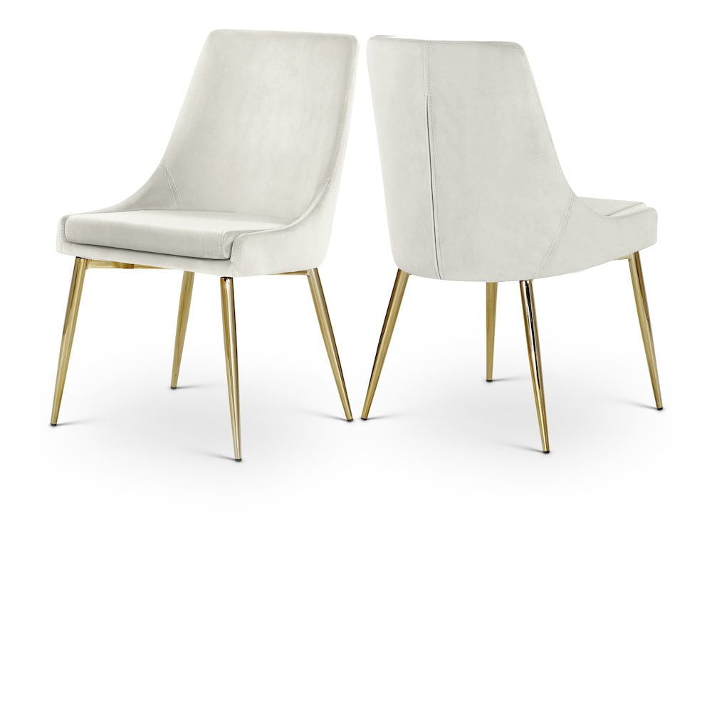 Karina Cream Velvet Armless Side Chair with Gold Legs