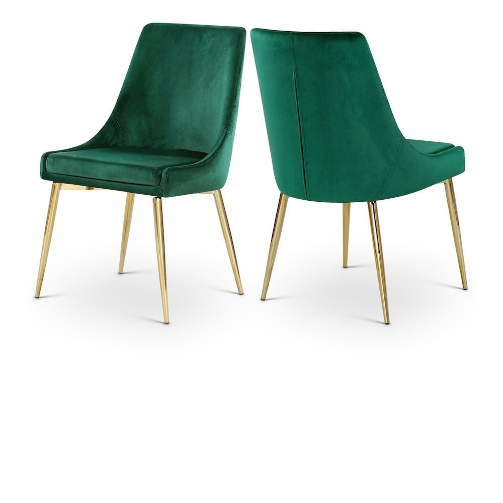 Sleek Green Velvet Upholstered Side Chair with Gold Legs