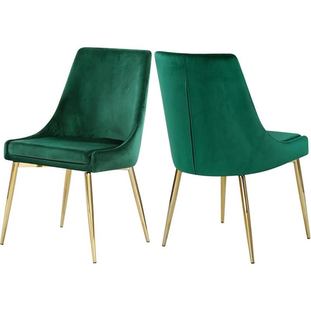 Sleek Green Velvet Upholstered Side Chair with Gold Legs