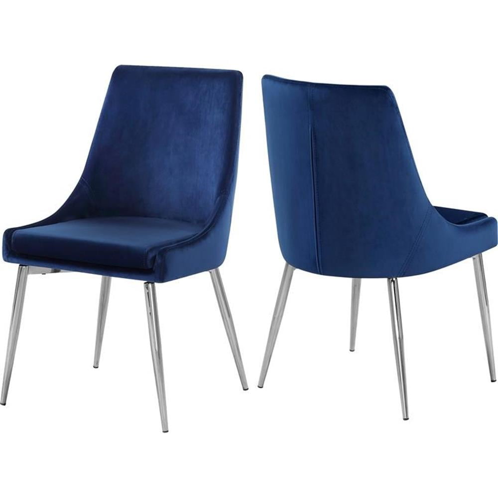 Navy Velvet Upholstered Side Chair with Chrome Legs