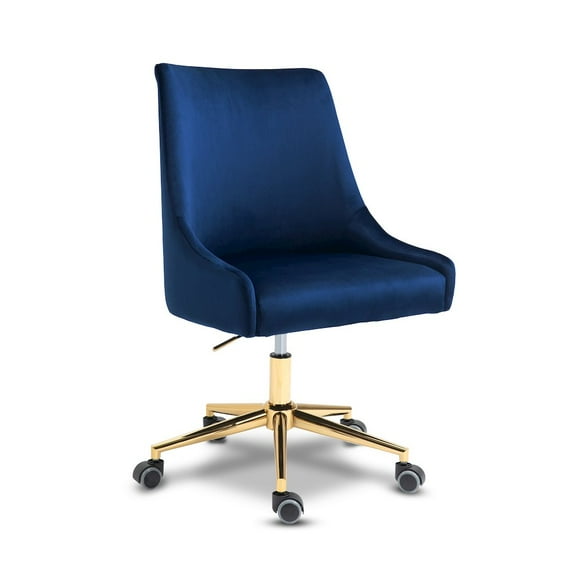 Meridian Furniture Karina Swivel Adjustable Navy Velvet and Gold Office Chair