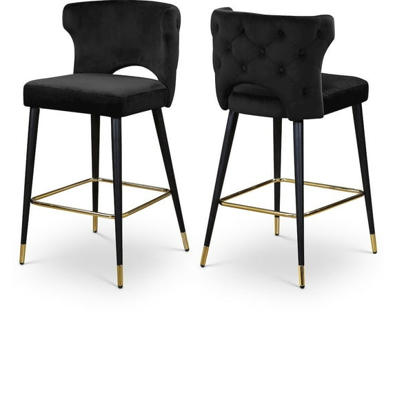 Meridian Furniture Kelly 28"H Velvet Bar Stool in Black (Set of 2)