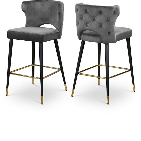Meridian Furniture Kelly 28"H Velvet Counter Stool in Gray (Set of 2)