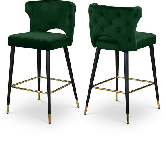 Meridian Furniture Kelly 28"H Velvet Counter Stool in Green (Set of 2)