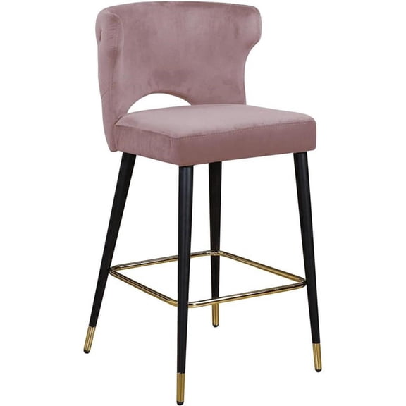 Meridian Furniture Kelly 28"H Velvet Counter Stool in Pink (Set of 2)