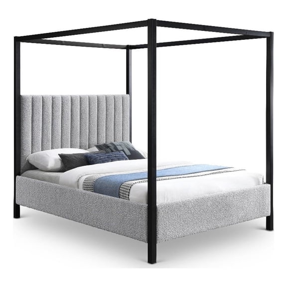 Meridian Furniture Kelly Grey Boucle Fabric Queen Bed