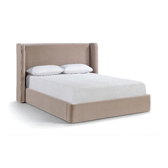 Meridian Furniture Kendall Taupe Velvet Upholstered Queen Bed