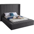 thumbnail image 1 of Meridian Furniture Kiki Full Size Channel Tufting Velvet Platform Beds with Storage Rails, Gray, 1 of 6