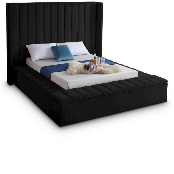 Meridian Furniture Kiki Solid Wood and Velvet King Bed in Black