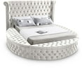thumbnail image 1 of Meridian Furniture King Size Deep Button Tufting Modern Velvet Platform Bed with Storage, Cream, 1 of 11