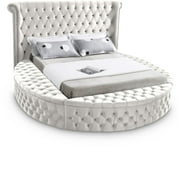 سرير Meridian Furniture بحجم كينج بأزرار عميقة من المخمل الحديث مع مساحة تخزين، باللون الكريمي