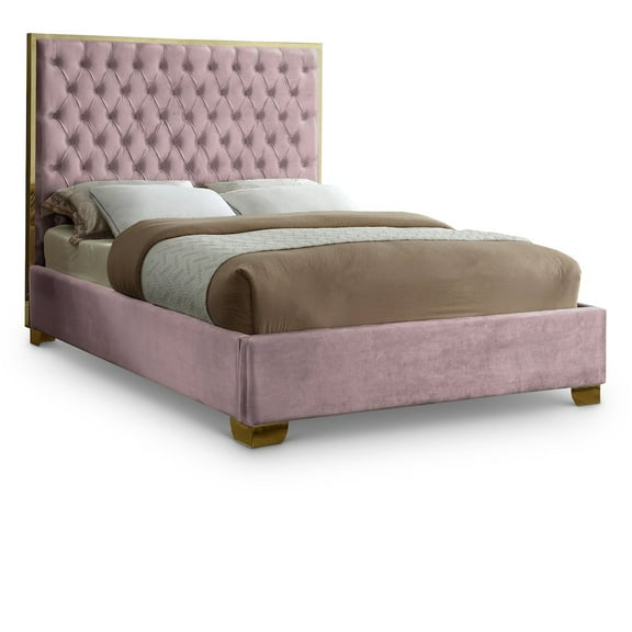 Meridian Furniture Lana Solid Wood and Velvet King Bed in Pink