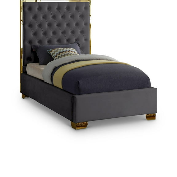 Meridian Furniture Lana Solid Wood and Velvet Twin Bed in Gray