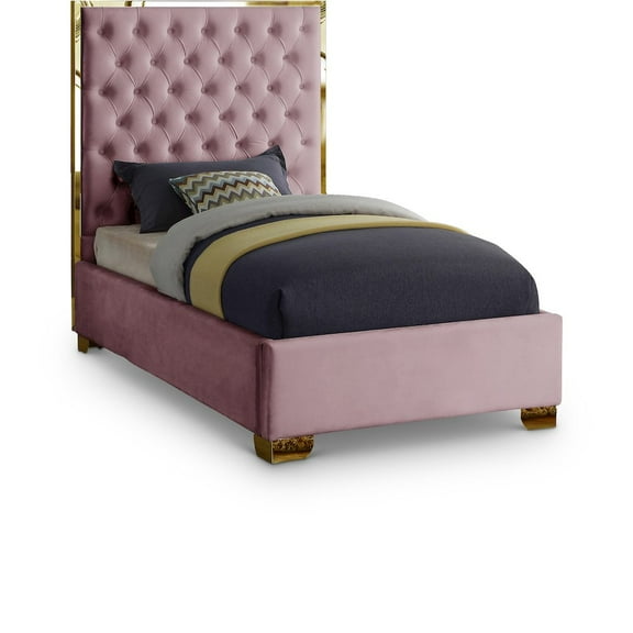 Meridian Furniture Lana Solid Wood and Velvet Twin Bed in Pink