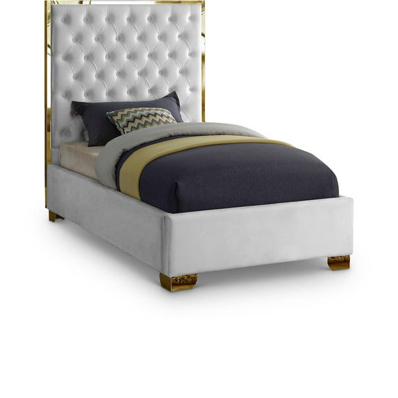 Meridian Furniture Lana Solid Wood and Velvet Twin Bed in White