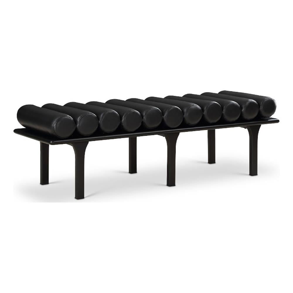 Landon Black Vegan Leather and Oak Art Deco Bench