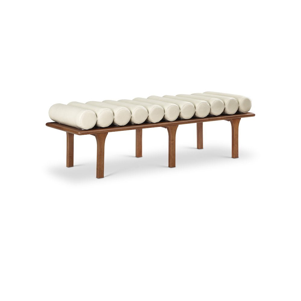 Landon Cream Vegan Leather and Walnut Bench
