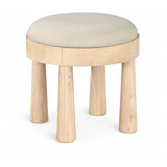 Meridian Furniture Larea Cream Linen Textured Fabric Upholstered Ottoman