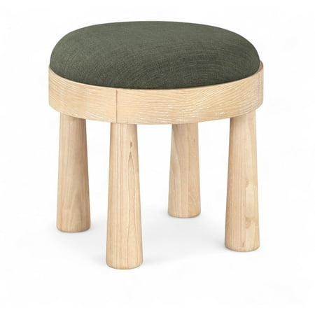 Meridian Furniture Larea Olive Linen Textured Fabric Upholstered Ottoman