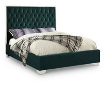 Meridian Furniture Lexi Solid Wood and Velvet Queen Bed in Green