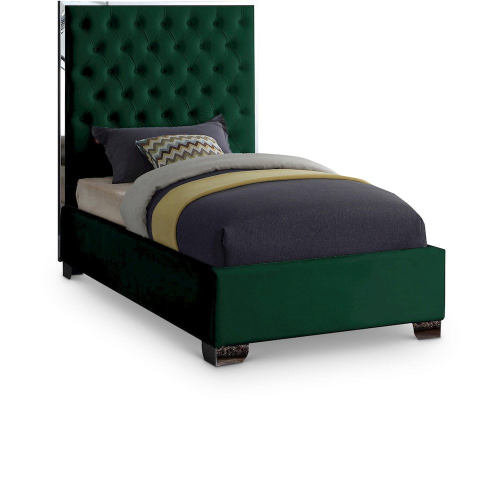 Meridian Furniture Lexi Solid Wood and Velvet Twin Bed in Green