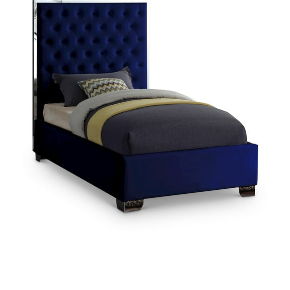 Meridian Furniture Lexi Solid Wood and Velvet Twin Bed in Navy