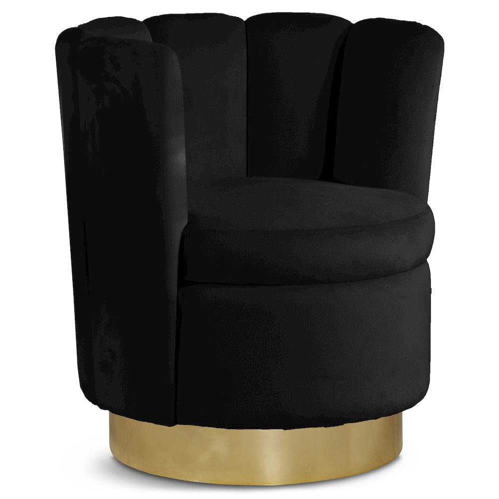 Lily Black Velvet Swivel Accent Chair with Gold Base