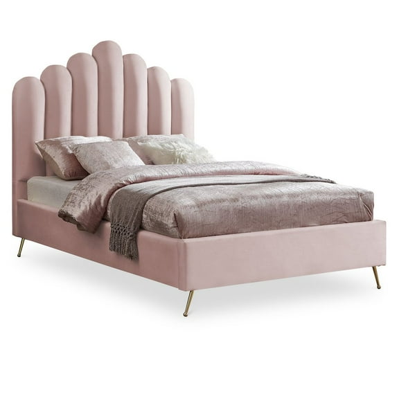 Meridian Furniture Lily Solid Wood and Tufted Velvet Full Bed in Pink