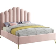 Meridian Furniture Lily Solid Wood and Tufted Velvet King Bed in Pink