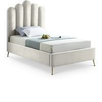 Meridian Furniture Lily Solid Wood and Tufted Velvet Twin Bed in Cream