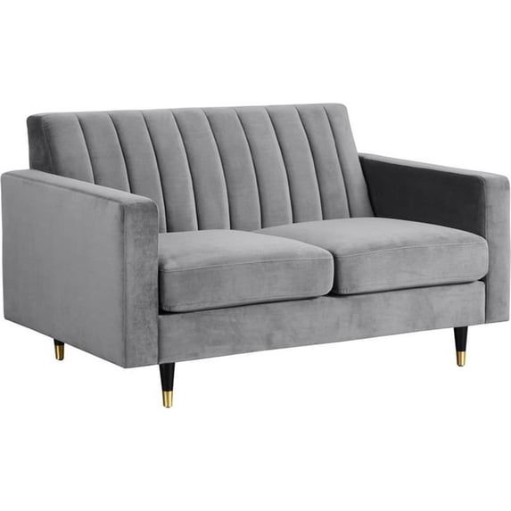 Meridian Furniture Lola Contemporary Velvet Loveseat in Gray