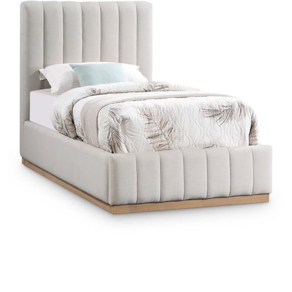 Meridian Furniture Lucia Cream Linen Textured Fabric Twin Bed