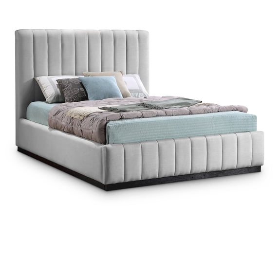 Meridian Furniture Lucia Grey Linen Textured Fabric Full Bed