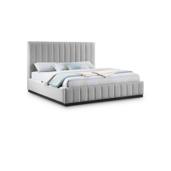 Meridian Furniture Lucia Grey Linen Textured Fabric King Bed