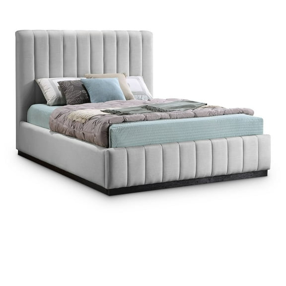 Meridian Furniture Lucia Grey Linen Textured Fabric Queen Bed