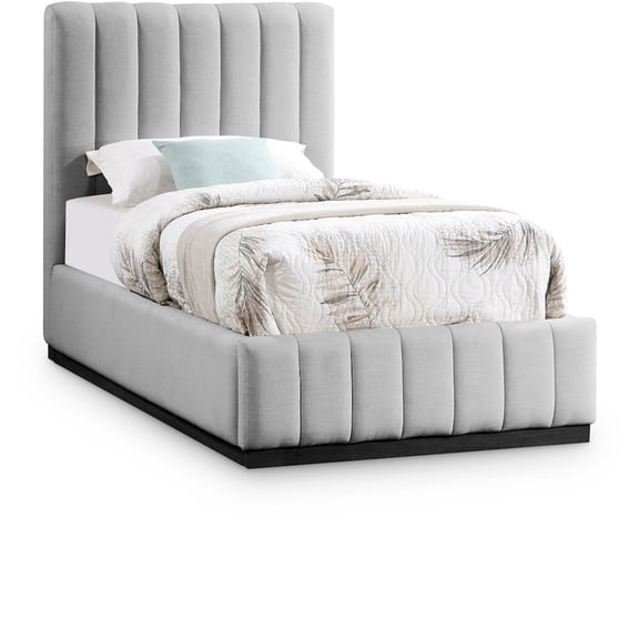 Meridian Furniture Lucia Grey Linen Textured Fabric Twin Bed