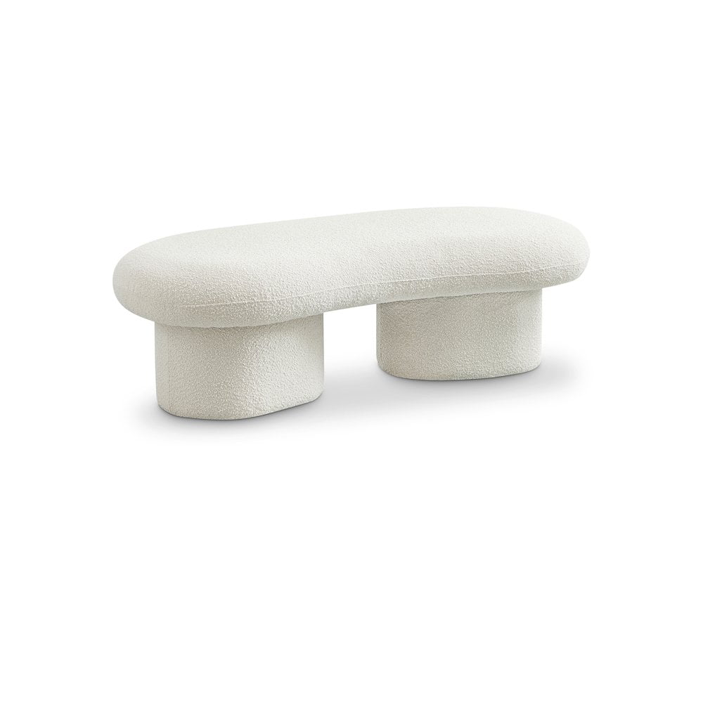 Anston 56" Ivory Boucle Upholstered Bench with Solid Wood Legs