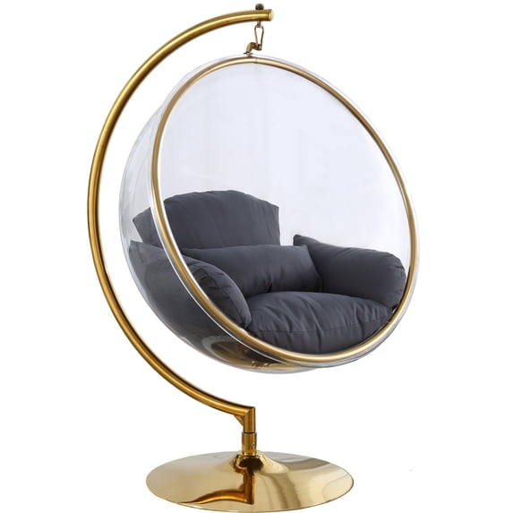 Meridian Furniture Luna Grey Fabric Acrylic and Metal Swing Bubble Accent Chair
