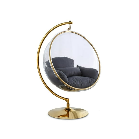 Meridian Furniture Luna Grey Fabric Acrylic and Metal Swing Bubble Accent Chair