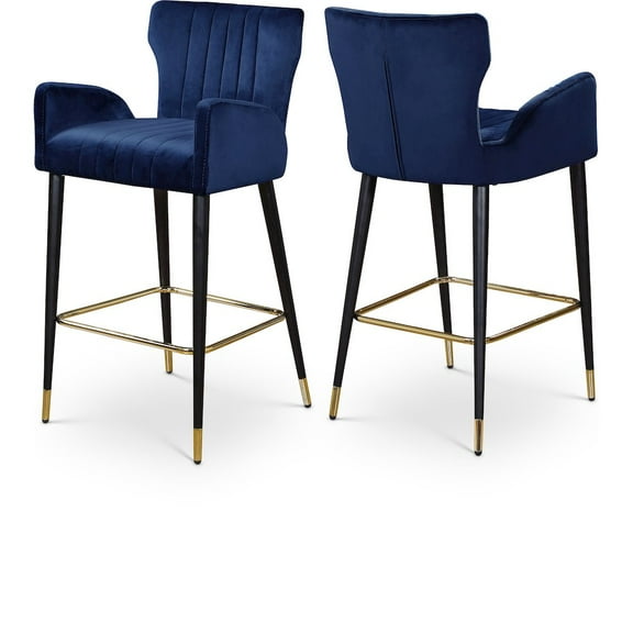 Meridian Furniture Luxe 28"H Velvet Counter Stool in Navy (Set of 2)