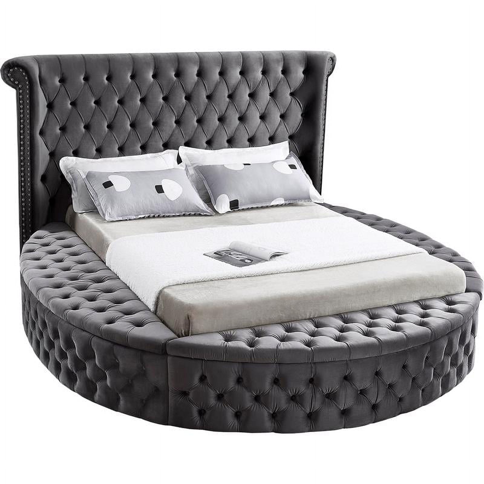 Luxus Gray Velvet Full Bed with Tufted Upholstery and Storage