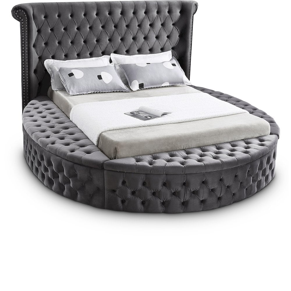 Luxus Gray Velvet Full Bed with Tufted Upholstery and Storage